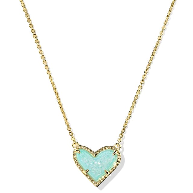 Kendra Scott Ari Heart Pendant Necklace, 14k Gold-Plated Brass, Fashion Jewelry for Women, Bright Aqua Drusy