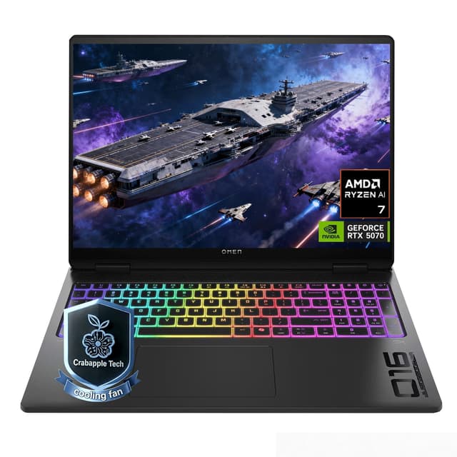 HP Omen Max 16” Gaming Laptop, AMD Ryzen Al 7 350, GeForce RTX 5070, WQXGA (2560 * 1600) 240Hz IPS Display, 32GB DDR5+1TB SSD, 3 Heat Dissipation Design, Full-Size RGB Keyboard, Omen AI, Win 11 Home