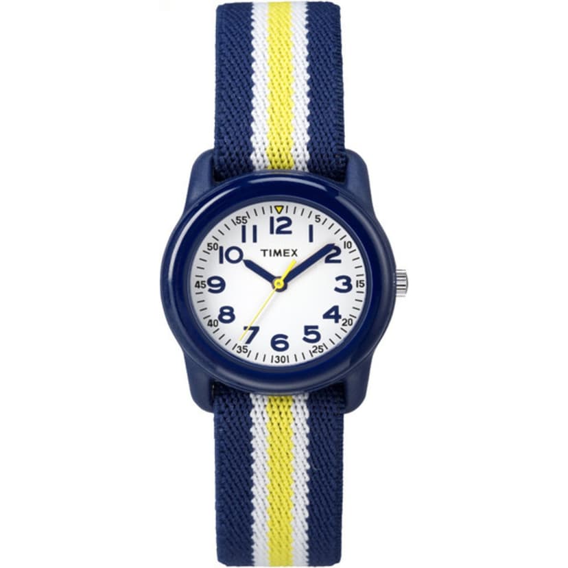 Timex TIME Machines 29mm Blue/Yellow Stripe Elastic Fabric Kids Watch