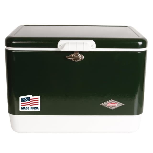 Coleman Vintage 54qt Steel Belted Cooler, Keeps Ice Up to 4 Days, 85-Can Capacity Hard Cooler with Drain & Have-A-Seat Lid