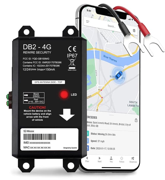 REWIRE SECURITY DB2-4G GPS Tracker for Vehicles – Real-Time Vehicle Tracking Device for Car, Van, Motorhome | Easy Battery Install | Live App Tracking | 4G Fleet Tracking | Low Cost Subscription Plan