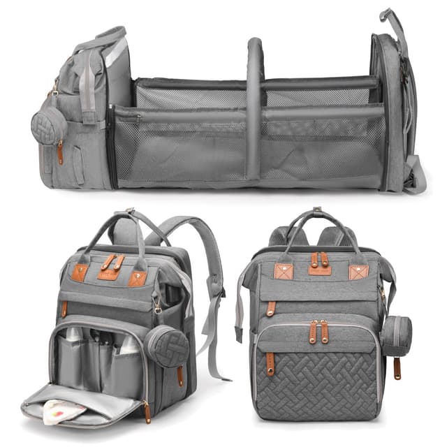Jeryswet Baby Diaper Bags with Changing Station, Waterproof Large Capacity Diaper Bag Backpack for Moms Dads with USB Charging Port and Stroller Straps, Baby Shower Gifts, Grey
