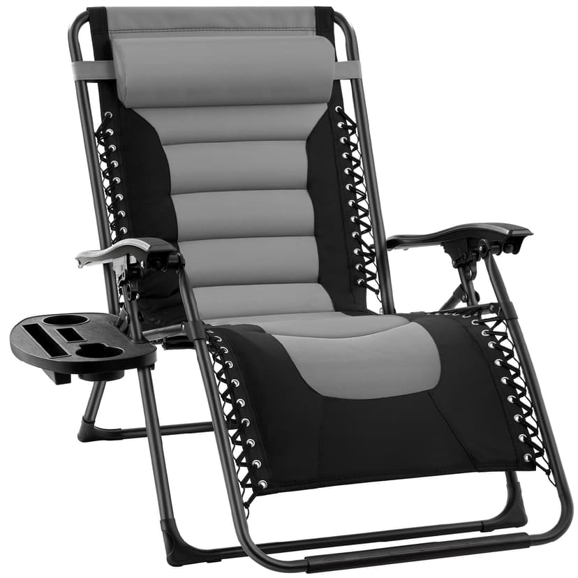 Best Choice Products Oversized Padded Zero Gravity Chair, Folding Outdoor Patio Recliner, XL Anti Gravity Lounger for Backyard w/Headrest, Cup Holder, Side Tray, Polyester Mesh - Gray