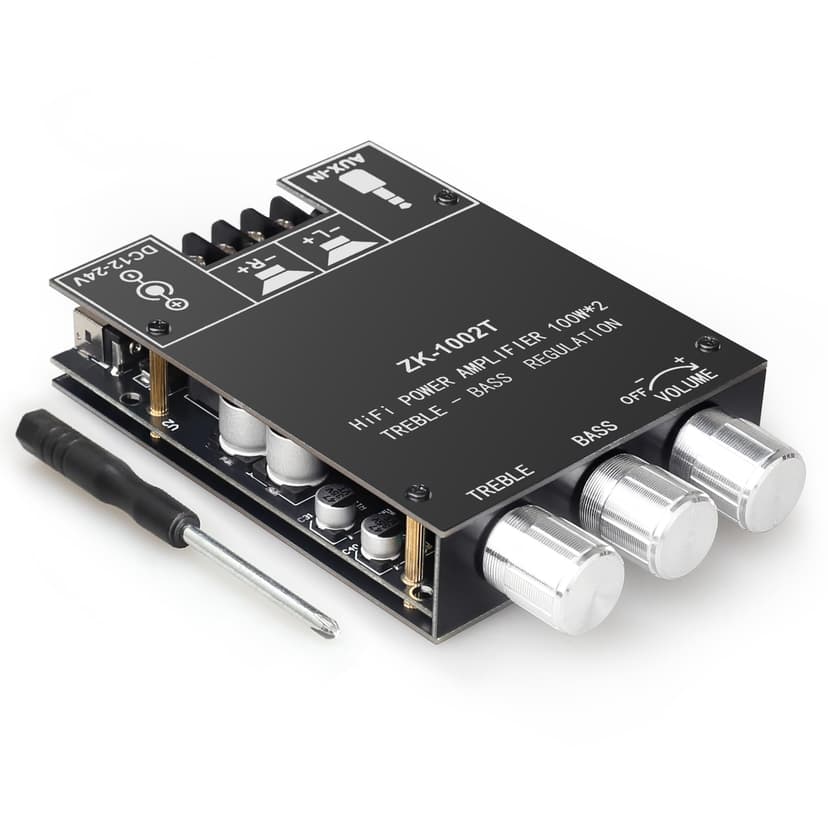 ZK-1002T Bluetooth 5.1 Amplifier Board, 100W+100W 2.0 CH Stereo Audio Amp Module with TPA3116D2 Chip, Treble & Bass Control, DIY Speakers Power Amp for Home Theater Speakers