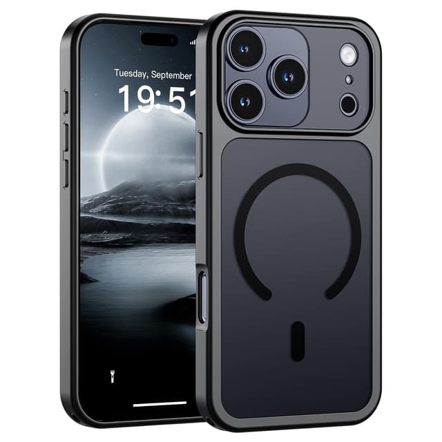 SUPFINE Magnetic for iPhone 17 Pro Max Case (Compatible with MagSafe)(Military Grade Drop Protection)(Camera Protection) Translucent Matte Shockproof Phone Cover 2025,Black