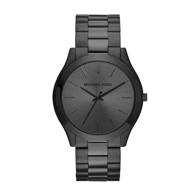 Michael Kors Men's Watch, Slim Runway Three-Hand Black Stainless Steel Men's Watch
