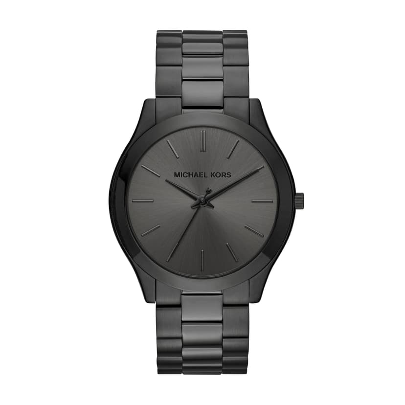 Michael Kors Men's Watch, Slim Runway Three-Hand Black Stainless Steel Men's Watch