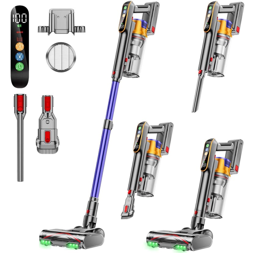 DIFFULL Cordless Vacuum Cleaner, 650W 55KPA 70Mins Vacuum Cleaners for Home, Stick Vacuum with 1.8L Cup, Anti-Tangle, 8-Stage Filter System, Green Light for Pet Hair, Carpet, Floor