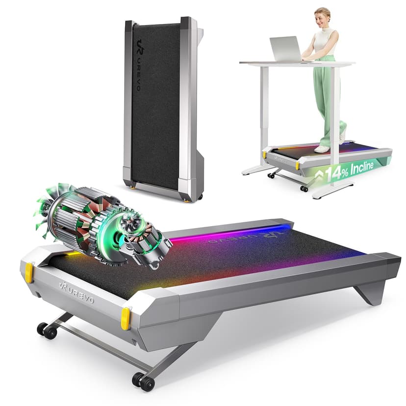 UREVO CyberPad Smart Walking Pad with 14% Auto Incline, Brushless Motorized Under Desk Treadmill for Office Fitness, Elegant Speed Lights, Spacious Surface, Digital Controller, AI-Powered App