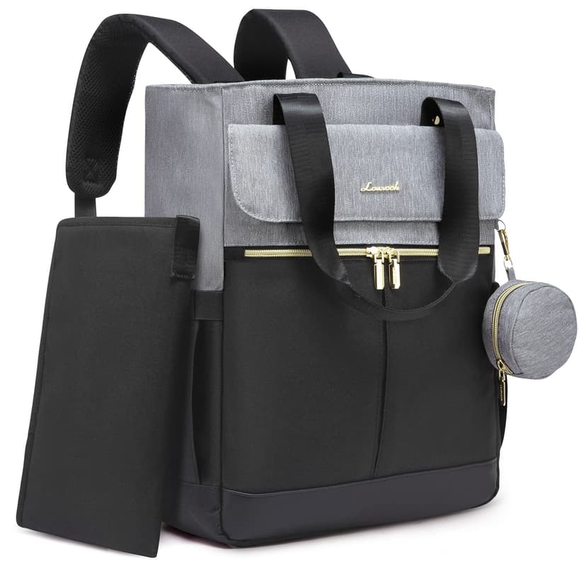 LOVEVOOK Diaper Bag Backpack,Diaper Bag Tote with Insulated Pockets,Baby Bag for Girl Boy with Changing Pad,Large Baby Diaper Bag with Pacifier Case,Anti-Theft Travel Backpack for Women,Black-Gray