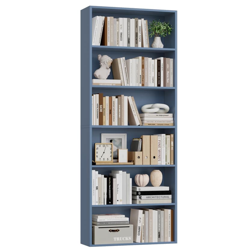 FOTOSOK 6-Tier Open Bookcase and Bookshelf, Freestanding Display Storage Shelves Tall Bookcase for Bedroom, Living Room and Office, Blue