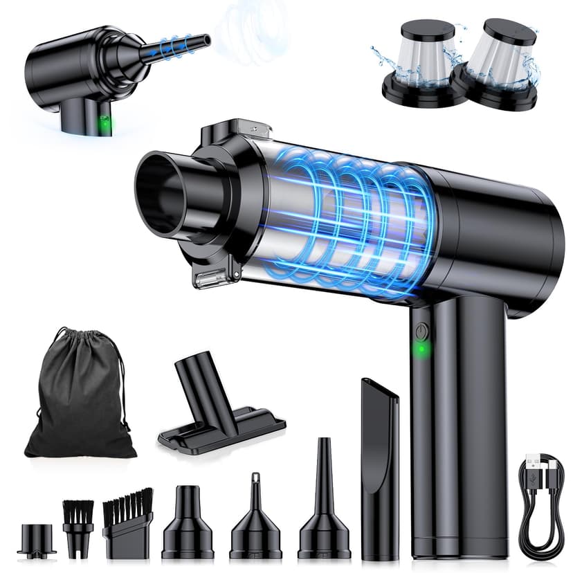 Yedop Car Vacuum Portable Cordless, 35000Pa High Power Brushless Motor Handheld Vacuum, 6-in-1 Rechargeable Mini Cleaner with Air Duster for Car, Home, Pet Hair, Keyboard, Graphite Grey