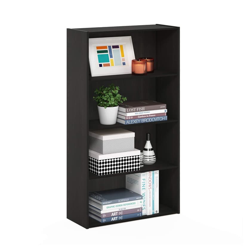 Furinno PASIR Book Shelf, 4-Tier Bookshelf, Bookcase with Open Shelf, 9.4 x 23.6 x 41.7, for Living Room, Bedroom, Home Office, Espresso
