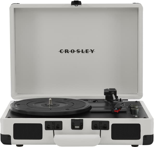 Crosley CR8005DP-WF Cruiser Plus Vintage 3-Speed Bluetooth in/Out Suitcase Vinyl Record Player Turntable, White Farmhouse