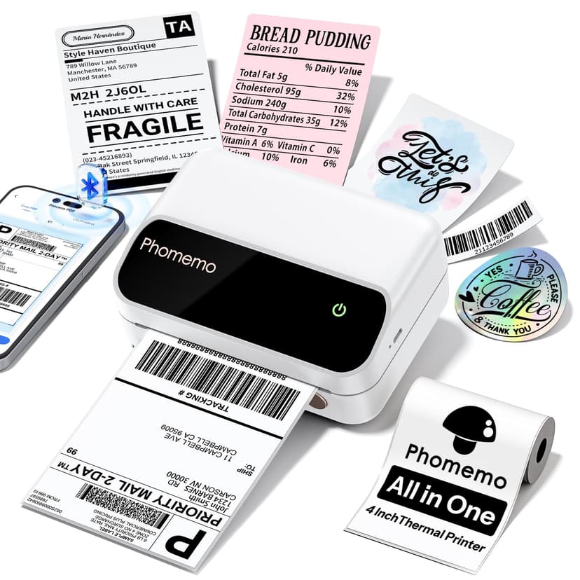 Phomemo Thermal Label Printer, Bluetooth 4x6 Shipping Label Printer for Small Business, Portable Wireless Thermal Printers for Shipping, Barcode, Logo, 4 Inch Label Maker Compatible with Phone & PC