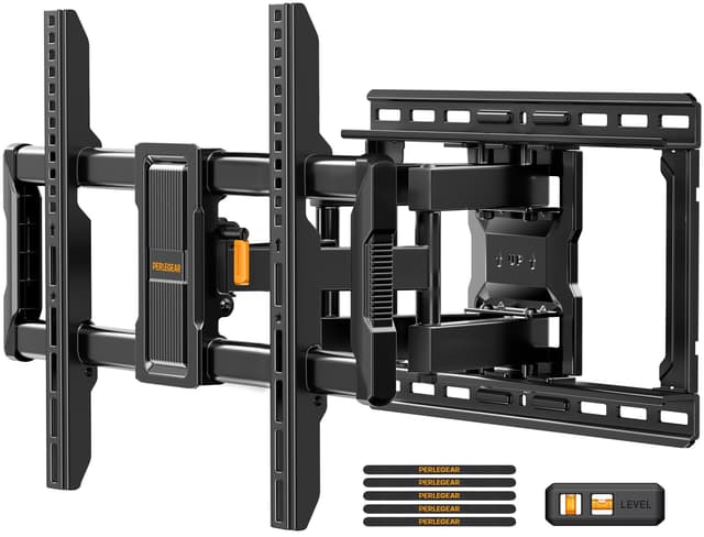 Perlegear UL-Listed Full Motion TV Wall Mount for 42–97 Inch Flat Curved TVs up to 132 lbs, 12″/16″ Wood Studs, TV Mount Bracket with Tool-Free Tilt, Swivel, Extension, Max VESA 600 x 400mm, PGLF15