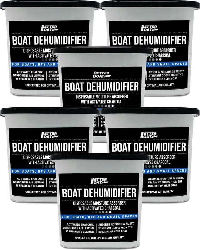 Moisture Absorber 6 Pack with Activated Charcoal Dehumidifier Bucket, Unscented Odor Absorber for Closet Basement Bathroom Boat RV, Disposable - Better Boat