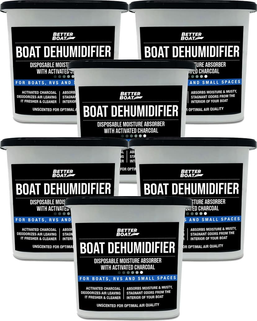 Moisture Absorber 6 Pack with Activated Charcoal Dehumidifier Bucket, Unscented Odor Absorber for Closet Basement Bathroom Boat RV, Disposable - Better Boat