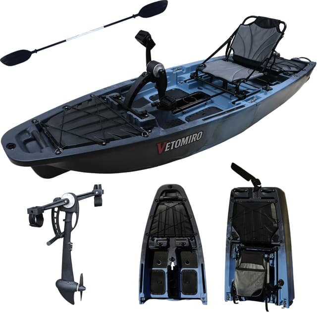 VETOMIRO Modular Fishing Kayak, 2 Piece Pedal Drive Fishing Kayak, Efficient Reversible Propeller Drive for Adult, Foldable Design Fits in SUV Trunk, Includes Propeller Drive, Seat and Paddle