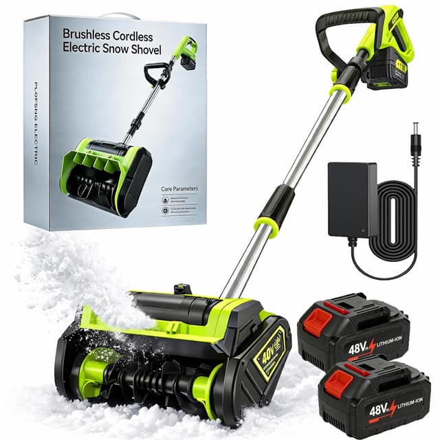 40V Cordless Brushless Snow Shovel, 13-Inch Electric Snow Blower with 4.0Ah Batteries, Battery-Powered Snow Removal with 26FT Throw Distance for Driveway, Deck, Patio & Steps (with 2 Batteries)