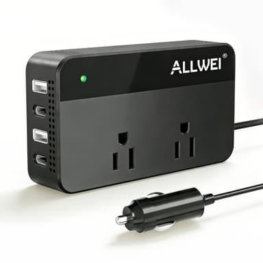 ALLWEI 200W Car Power Inverter, 12V DC to 110V AC Car Inverte with 4 USB Fast Charging Port(2xUSB A, 2xUSB C)- Car Charger Cigarette Lighter Adapter for Phone, Laptop and Small Devices on Road Trip
