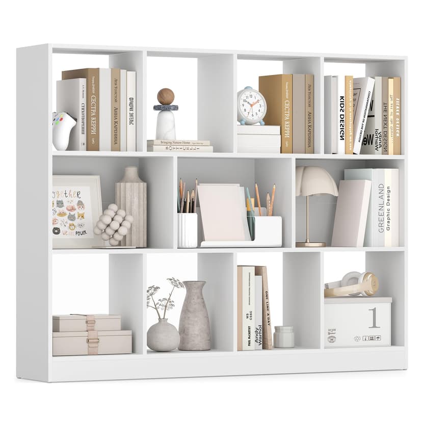 VASAGLE Custos Collection - Bookshelf, 3-Tier Bookcase, Book Shelf, Open Storage Shelf, 9.4 x 49.6 x 39.4 Inches, for Living Room, Home Office, Dining Room, Cloud White ULBC454W01