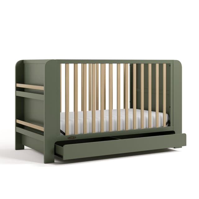 Graco Read-with-Me 4-in-1 Convertible Crib with Drawer (Olive with Driftwood) - GREENGUARD Gold Certified Converts to Toddler Bed, Daybed, and Functional Bookshelves