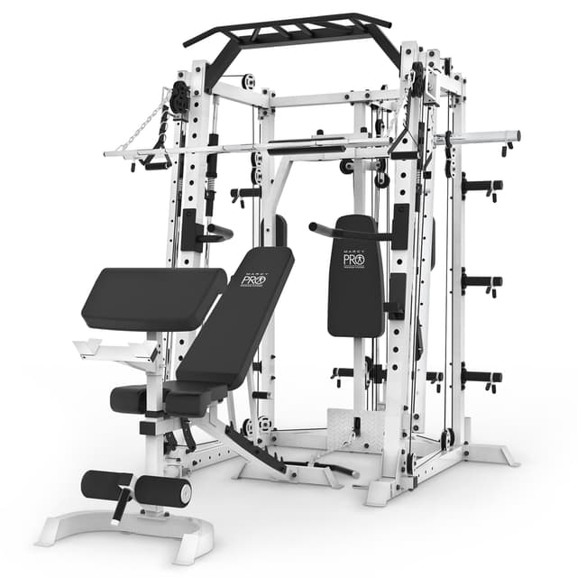 Marcy Smith Machine Power Cage, All-in-One Home Gym Equipment with Heavy-Duty Steel Frame - Full Body Strength Training Station with Adjustable Weight Bench, Pull-Up and Dip Bars, 300 lb Capacity