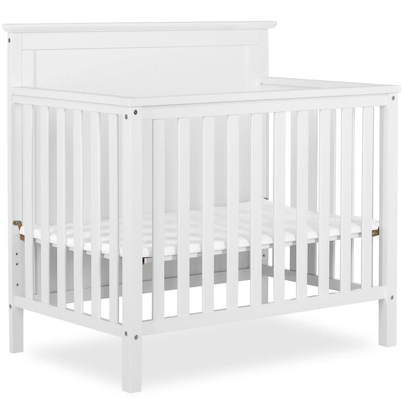 Dream On Me Ava 4-in-1 Mini Baby Crib with Daybed & Twin Bed Conversion in White, GreenGuard Gold & JPMA, Non-Toxic Finish, 3-Position Adjustable Height, Includes 1″ Mattress Pad
