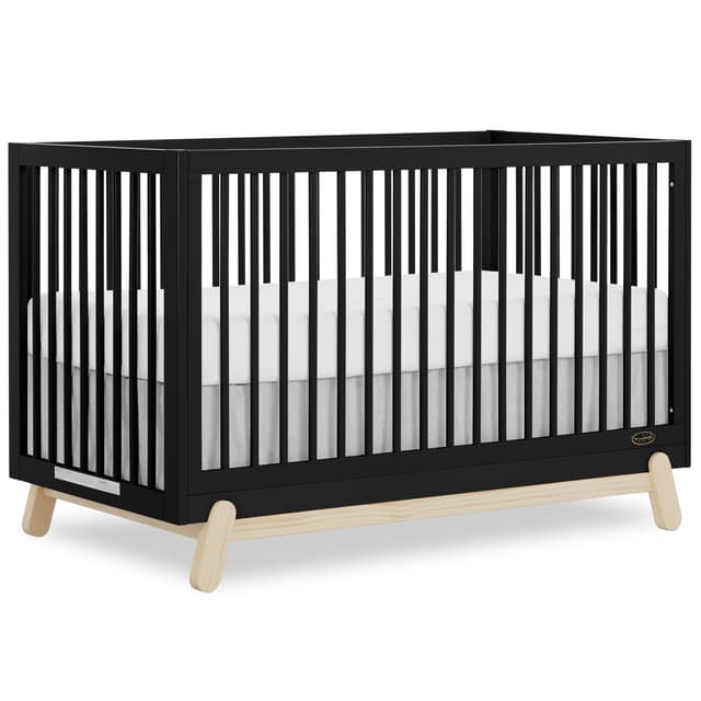 Dream On Me Hygge 5-in-1 Convertible Full-Size Baby Crib in Matte Black Vintage, GreenGuard Gold & JPMA, Converts to Toddler, Day & Full-Size Bed, Adjustable Mattress Heights, Modern Nursery