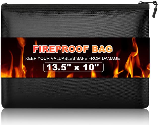 Nliyeisu Fireproof Money Bag, 13.5 x 10 Inch, Fire Proof Bag for Documents, Waterproof Travel Document Holder & Organizer for Cash, Passport, Credit Cards - Portable Fire Resistant Pouch for Home