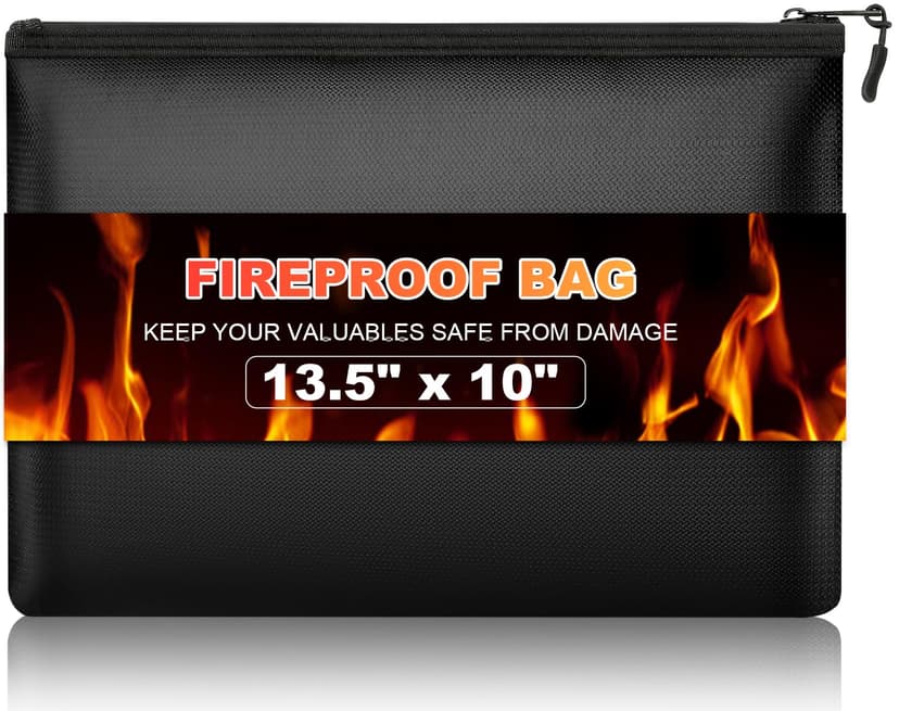 Nliyeisu Fireproof Money Bag, 13.5 x 10 Inch, Fire Proof Bag for Documents, Waterproof Travel Document Holder & Organizer for Cash, Passport, Credit Cards - Portable Fire Resistant Pouch for Home