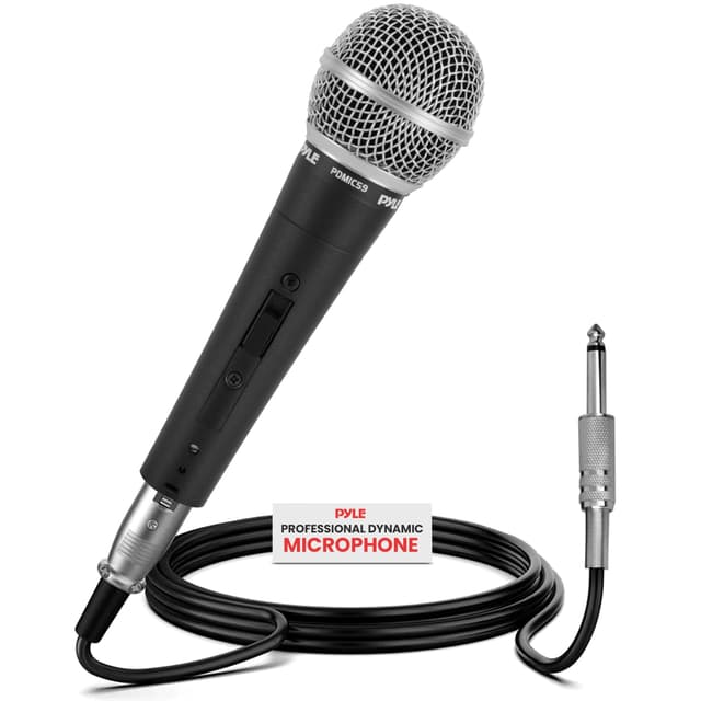 Pyle Professional Dynamic Vocal Microphone - Moving Coil Dynamic Cardioid Unidirectional Handheld Microphone with ON/OFF Switch Includes 15ft XLR Audio Cable to 1/4'' Audio Connection - PDMIC59