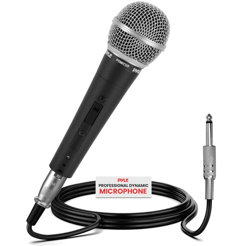 Pyle Professional Dynamic Vocal Microphone - Moving Coil Dynamic Cardioid Unidirectional Handheld Microphone with ON/OFF Switch Includes 15ft XLR Audio Cable to 1/4'' Audio Connection - PDMIC59