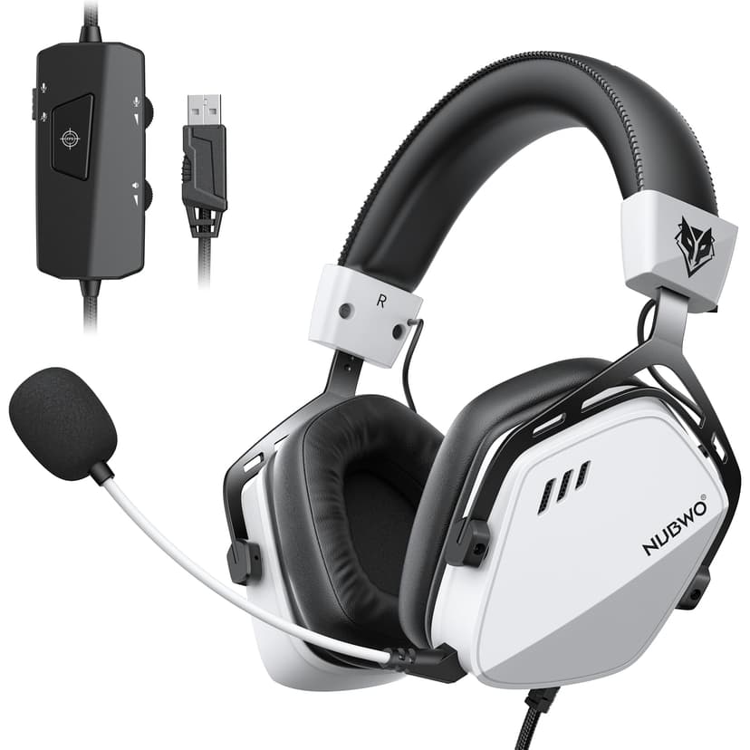 NUBWO HG03 USB-A Gaming Headset with 7.1 Surround and FPS Sound, Wired Headphones with Noise Canceling Mic, Comfortable Design for PC, Laptop - White
