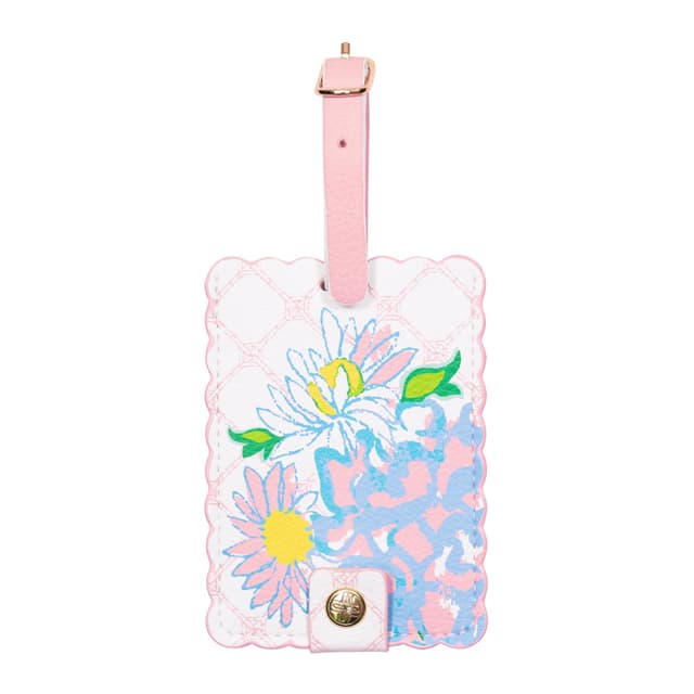 Lilly Pulitzer Scalloped Leatherette Luggage Tag with Secure Strap, Colorful Suitcase Identifier for Travel, Lilly Garden Home