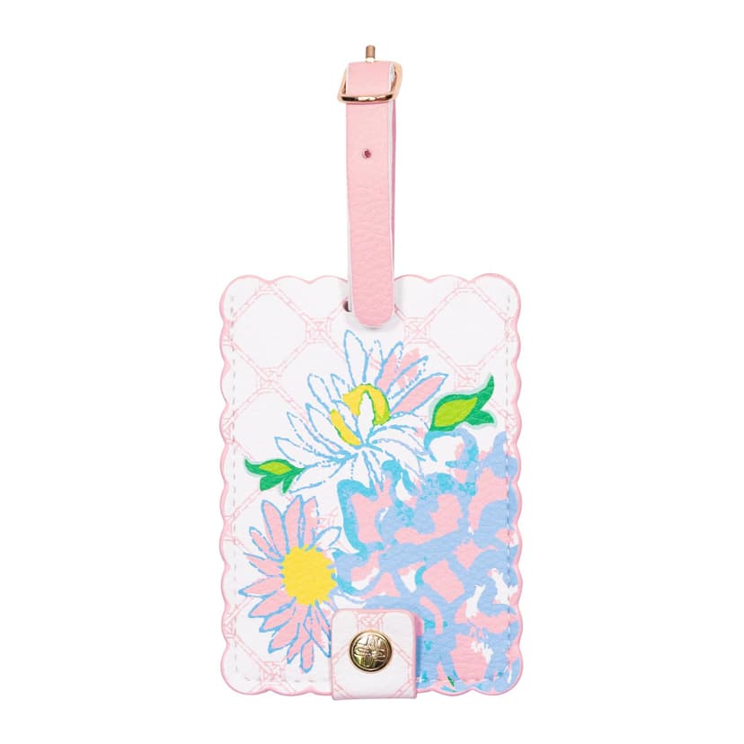 Lilly Pulitzer Scalloped Leatherette Luggage Tag with Secure Strap, Colorful Suitcase Identifier for Travel, Lilly Garden Home