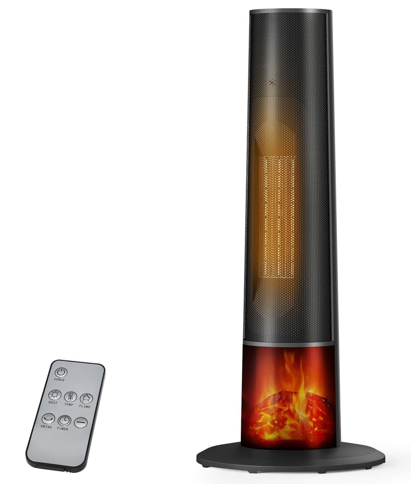 Oylus Tower Heater for Indoor Use - 25" Portable Space Heater with 3D Flame, Remote, Adjustable Thermostat, 2 Heat Modes, Multiple Safety Protection, 12H Timer, Quiet Electric Heater for Large Room
