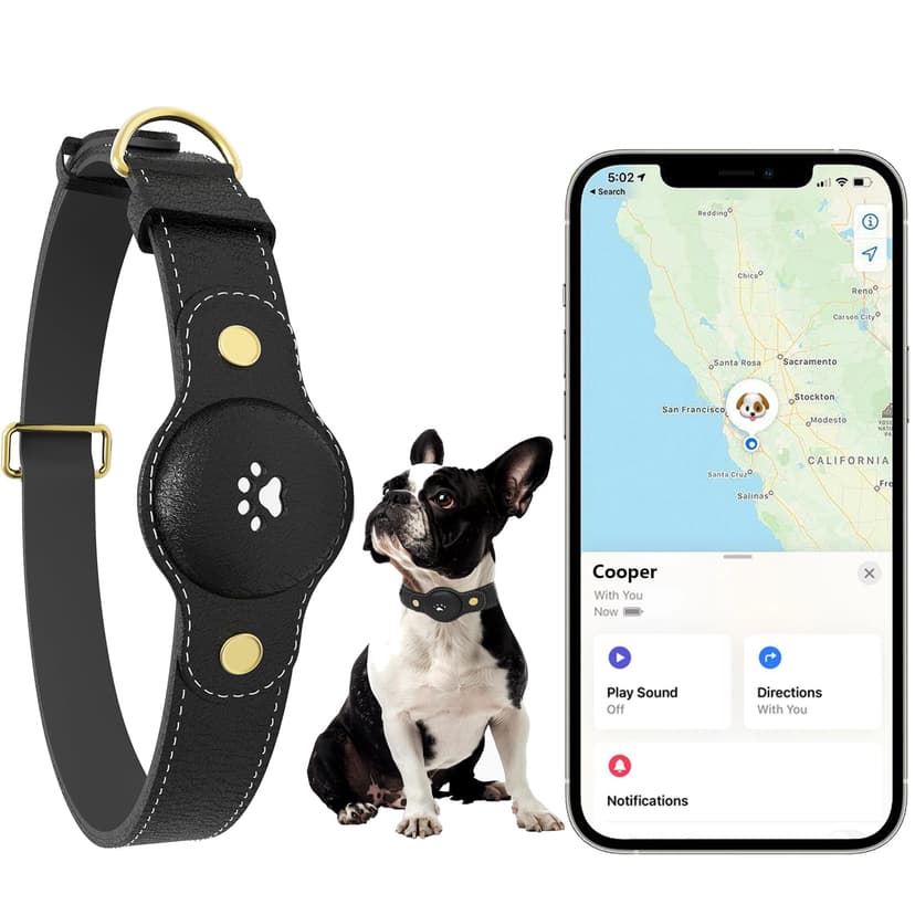 GPS Tracker for Dogs – Smart Dog Collar & Pet Tracker with Real-Time Location, No Monthly Fee, Unlimited Range (iOS Only) – Fits Small to Large Dogs(Locator Included) (Black)