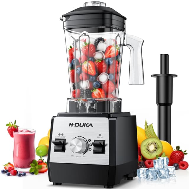 H-Duka Blender, Countertop Blenders for Kitchen with 64oz Pitcher, Powerful 25000 PRM Blender for Smoothies, Ice Crushing, Frozen Fruits, Milkshakes, Pulse Function, Self-Cleaning, Dishwasher Safe