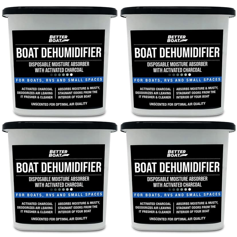 Moisture Absorber 4 Pack with Activated Charcoal Dehumidifier Bucket, Unscented Odor Absorber for Closet Basement Bathroom Boat RV, Disposable - Better Boat
