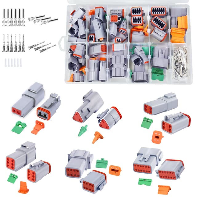 288 PCS Deutsch Connector Kit 3 Pairs,2 3 4 6 8 12 Pin Grey Waterproof Electrical Connector with Stamped Contacts and Seal Plugs for Truck, Off-Road Vehicles, Agriculture, Marine, Motorcycle Wiring.