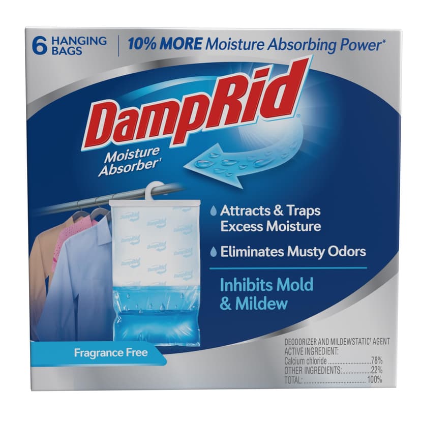 DampRid Fragrance Free Hanging Moisture Absorber, 15.4 oz., 6 Pack - Eliminates Musty Odors for Fresher Air, Ideal Moisture Absorbers for Closet, 10% More Moisture Absorbing Power*