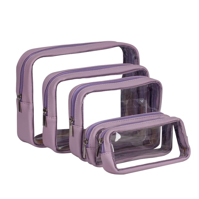 Remobia Hicol TSA Approved 5-Piece Diaper Bag Organizer Pouch Set Clear Waterproof TPU Kids Toiletry Storage Set Travel Packing Clutch Cube Bags for Baby Nursing (Purple)
