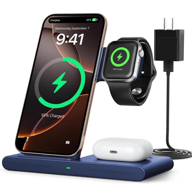 2026 Wireless Charger for Apple and Android Charging Station,3 in 1 Fast Max Charging for iPhone 16 15 14 13 12 Pro Max Plus, Apple Watch Series & Air pods 4 3 2 Pro, Android Samsung Galaxy Series