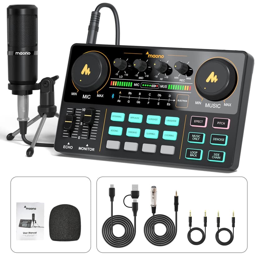 MAONO Podcast Equipment Bundle Audio mixer All-in-One Podcast Production Studio with 3.5mm Microphone for Live Streaming, Recording, PC, Smartphone, DJ MaonoCaster Lite (AU-AM200-S1)