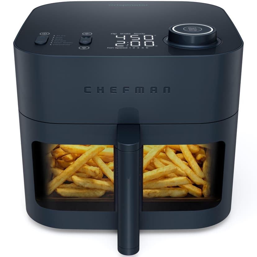 Chefman Crispinator Air Fryer 6-in-1 with 8 Qt capacity, 450°F Max Temp with TurboFry Pro Technology for Fast and Even Results, Viewing Window, Nonstick Ceramic Basket