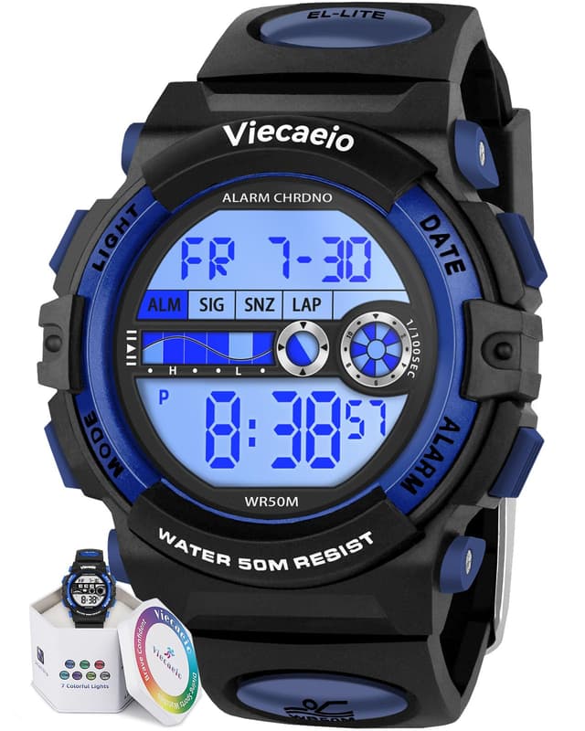 Viecaeio Teenagers Watches Digital Sport for Boys Outdoor Waterproof Watches with Alarm Stopwatch Colorful Child Wrist Watch Ages 8-17
