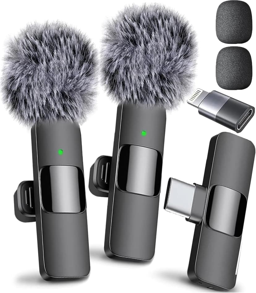 Mini Mic Pro (Latest Model) - Wireless Mini Microphone for iPhone, iPad, Android - 2 Pack Lavalier Microphone for Video Recording - iPhone Mic Crystal Clear Recording with USB-C for Content Creators