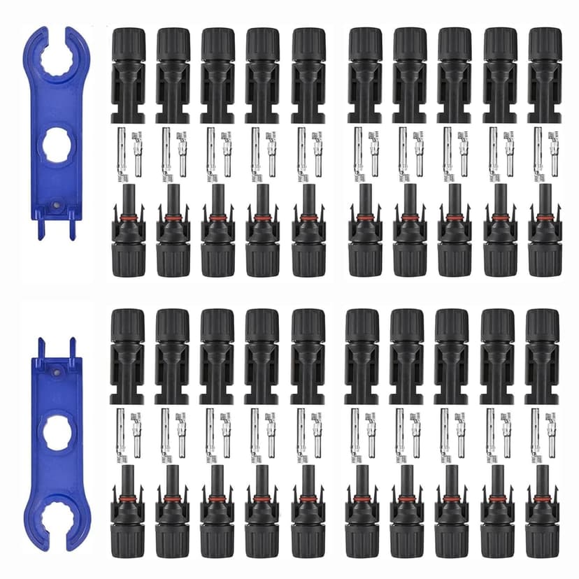 Usngsny 40 PCS Solar Connectors, Male/Female Waterproof IP67, MC4 1000V 30A, (20Pairs) Solar Panel Cable Connectors with 2 Spanners(10AWG)